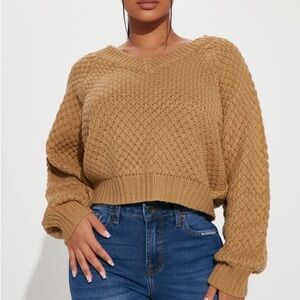 Fashion Nova Tan V-Neck Sweater